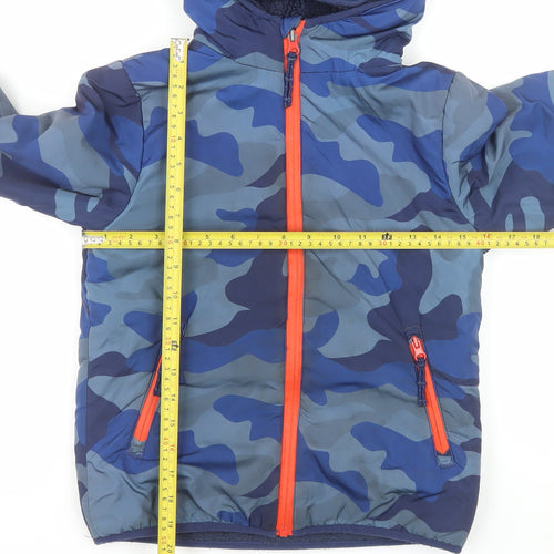 Mini Boden Boys Blue Camouflage Hooded Puffer Jacket 7-8 Years