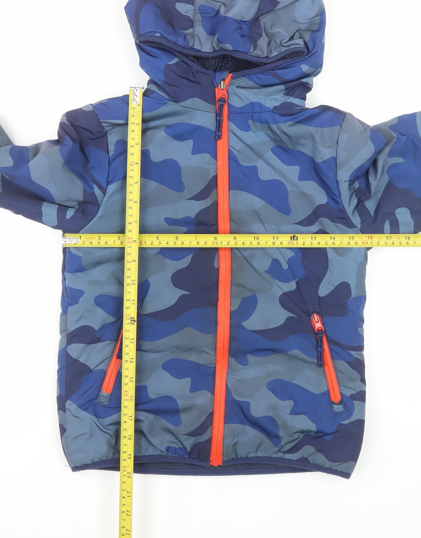Mini Boden Boys Blue Camouflage Hooded Puffer Jacket 7-8 Years