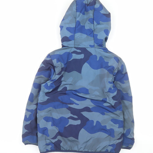 Mini Boden Boys Blue Camouflage Hooded Puffer Jacket 7-8 Years