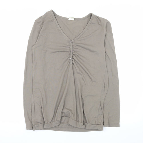 La Redoute Women Brown V-Neck Long Sleeve Basic T-Shirt Size 10