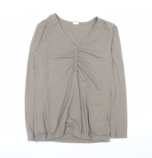 La Redoute Women Brown V-Neck Long Sleeve Basic T-Shirt Size 10