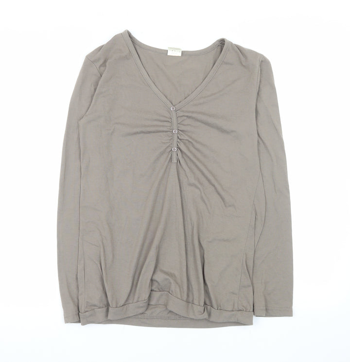 La Redoute Women Brown V-Neck Long Sleeve Basic T-Shirt Size 10