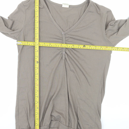 La Redoute Women Brown V-Neck Long Sleeve Basic T-Shirt Size 10