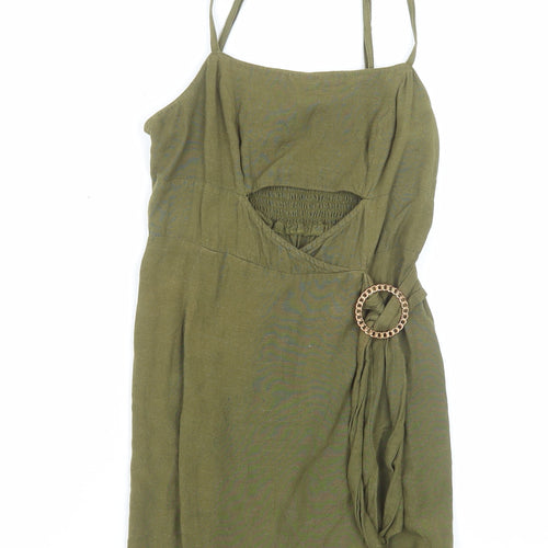 River Island Women Green Size 8 Strappy Slip Dress with Buckle