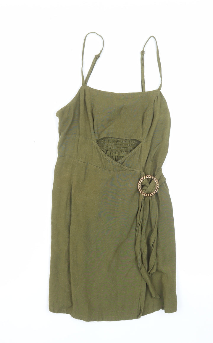 River Island Women Green Size 8 Strappy Slip Dress with Buckle