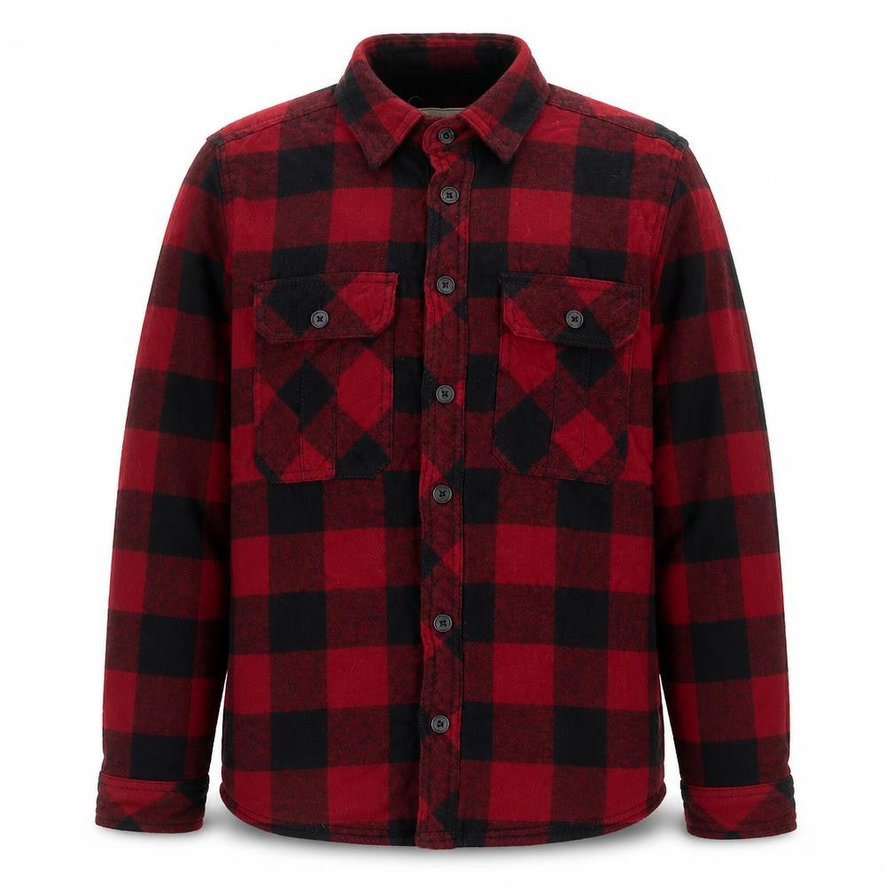 Front view of Boston Traders Men's Red Check Lined Flannel Jacket, size S