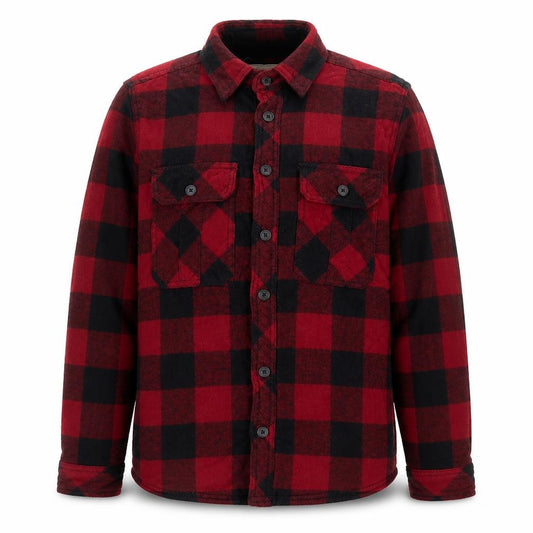 Front view of Boston Traders Men's Red Check Lined Flannel Jacket, size S