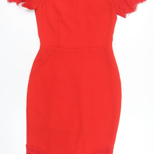 H&M Women’s Red Sheath Lace Trim Knee Length Dress Size 6