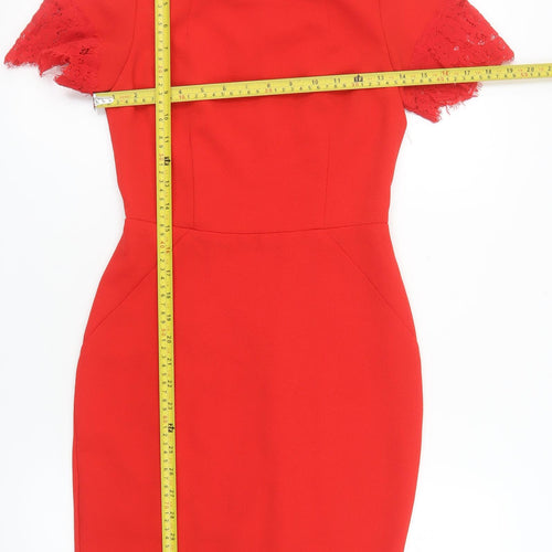 H&M Women’s Red Sheath Lace Trim Knee Length Dress Size 6