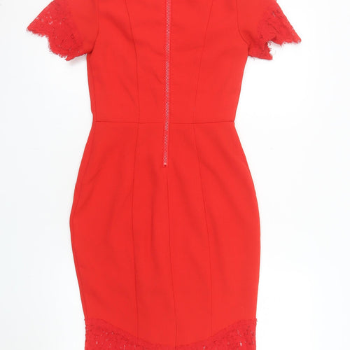 H&M Women’s Red Sheath Lace Trim Knee Length Dress Size 6