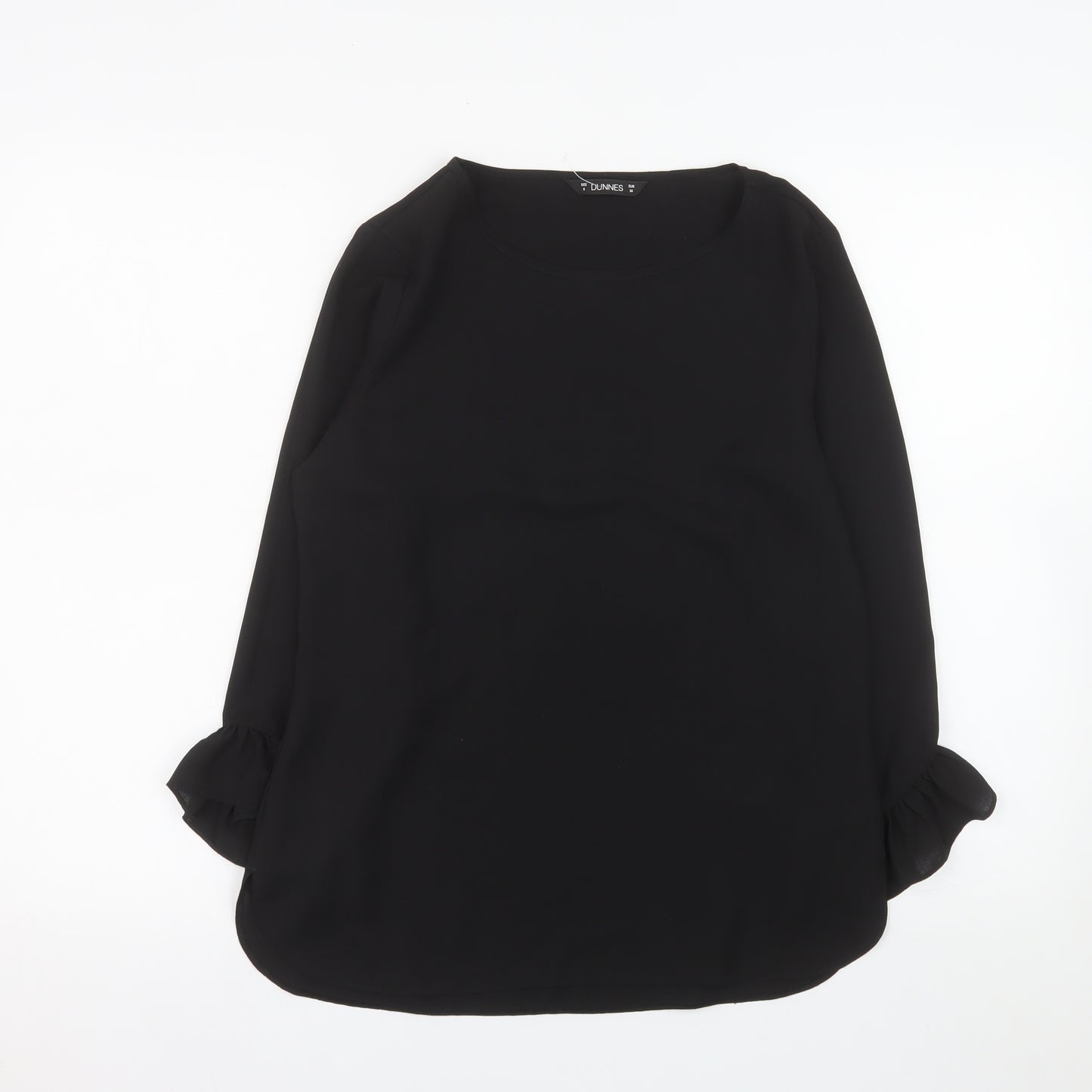 Dunnes Women's Black Long Sleeve Ruffle Blouse Size 8