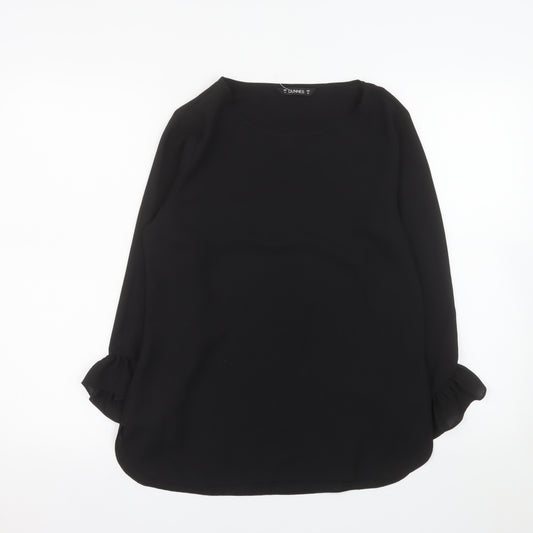 Dunnes Women's Black Long Sleeve Ruffle Blouse Size 8