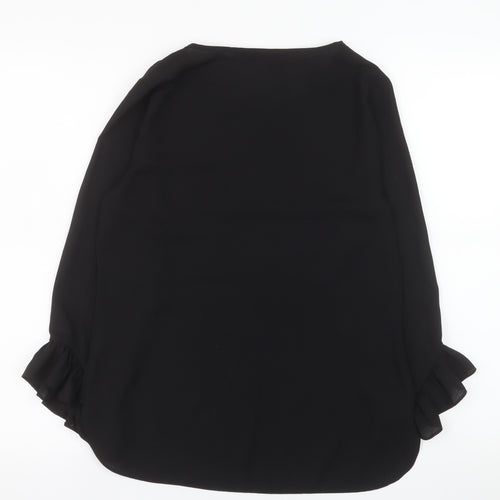 Dunnes Women's Black Long Sleeve Ruffle Blouse Size 8
