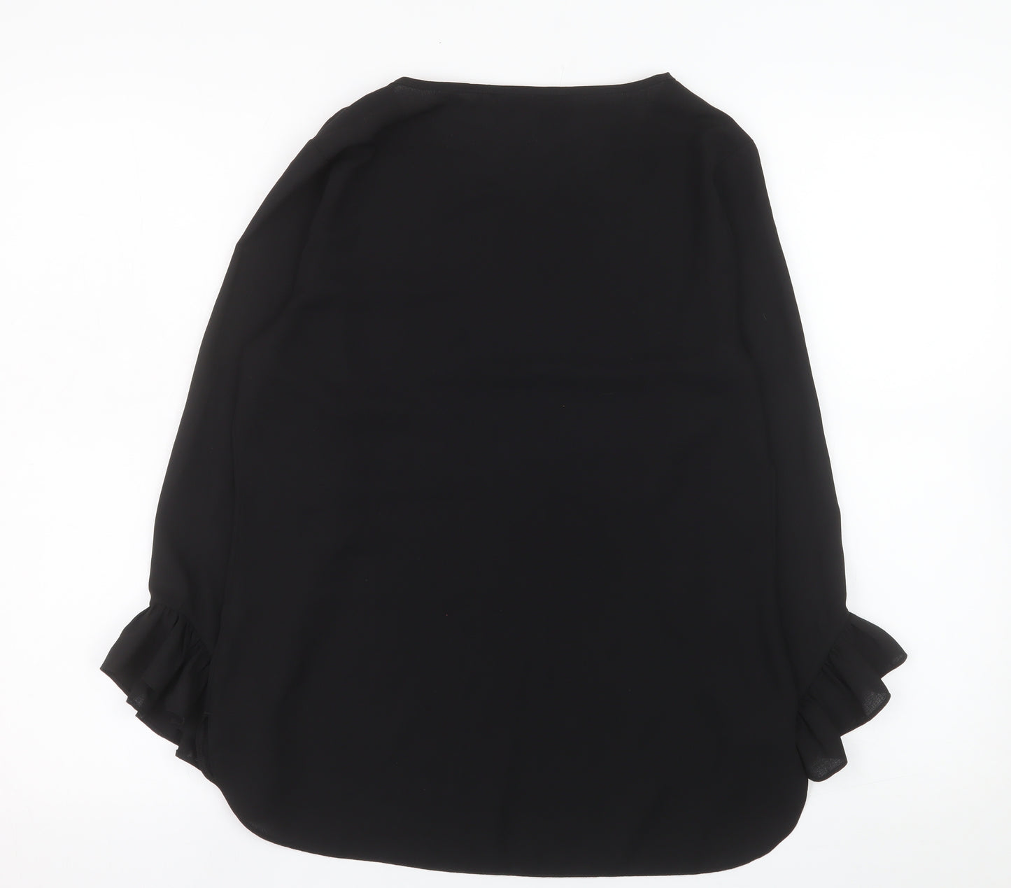 Dunnes Women's Black Long Sleeve Ruffle Blouse Size 8