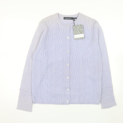 Irelandseye Women’s Purple 100% Cashmere Cable Knit Cardigan L
