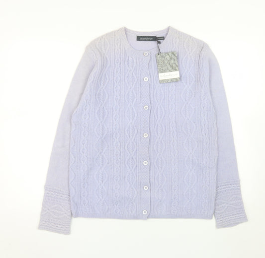 Irelandseye Women’s Purple 100% Cashmere Cable Knit Cardigan L