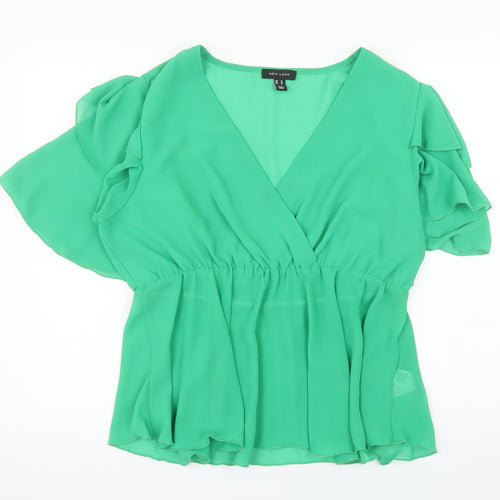 New Look Women Green V-Neck Wrap Chiffon Blouse Size 16