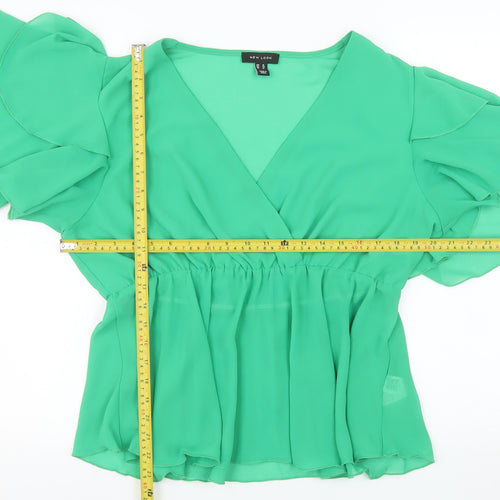 New Look Women Green V-Neck Wrap Chiffon Blouse Size 16