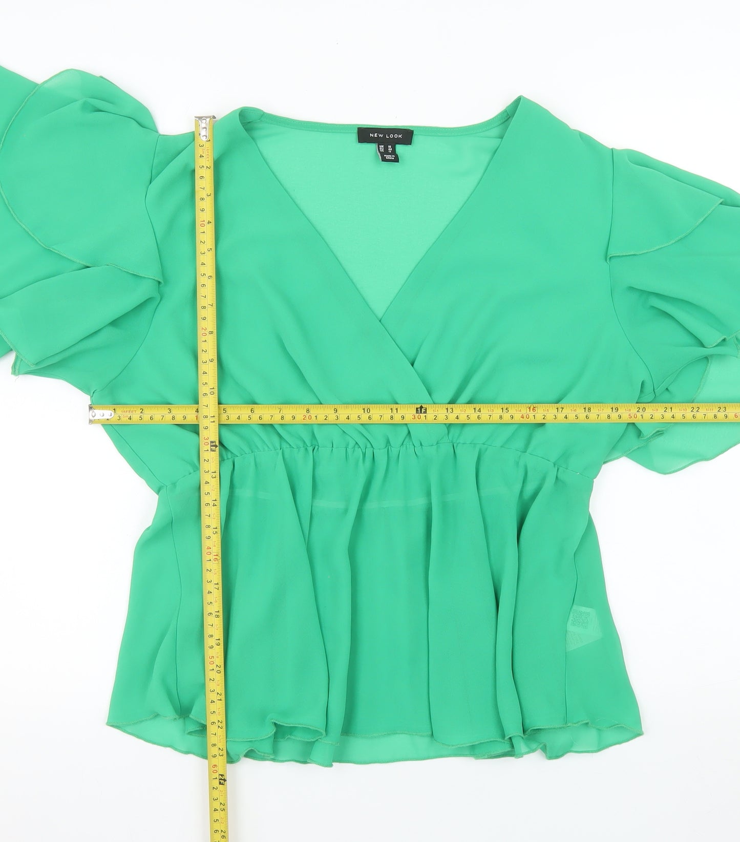 New Look Women Green V-Neck Wrap Chiffon Blouse Size 16