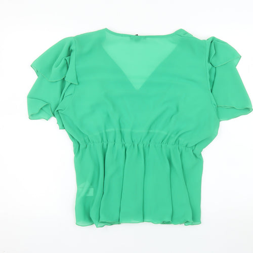 New Look Women Green V-Neck Wrap Chiffon Blouse Size 16