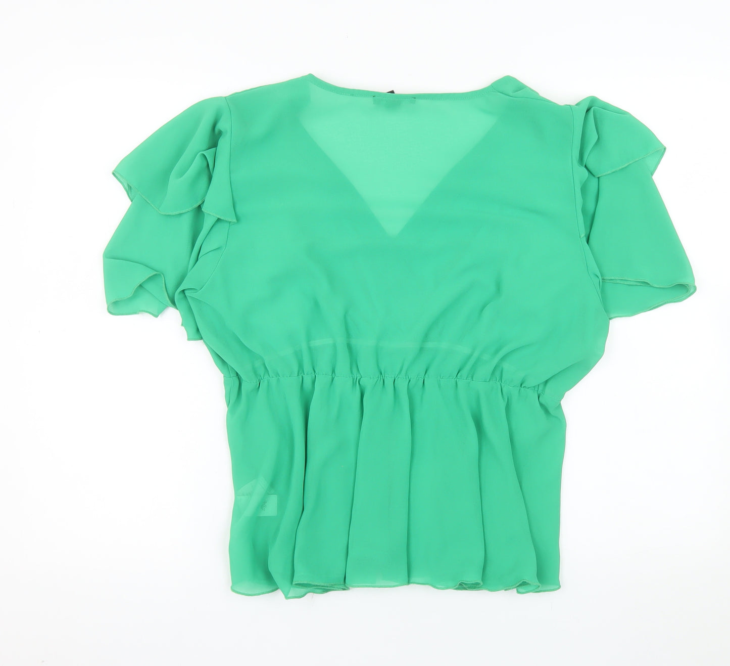 New Look Women Green V-Neck Wrap Chiffon Blouse Size 16