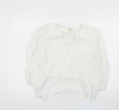 River Island Women White Cotton Embroidered Long Sleeve Peasant Blouse Size 14