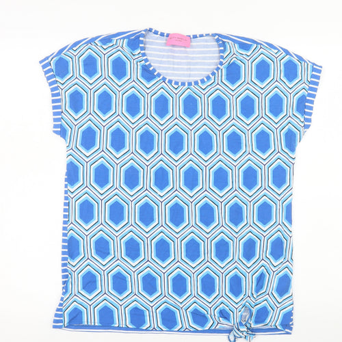 Betty Barclay Women Blue Geometric Short Sleeve Viscose Top Size 12