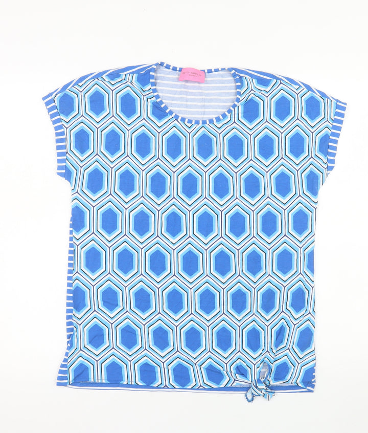 Betty Barclay Women Blue Geometric Short Sleeve Viscose Top Size 12
