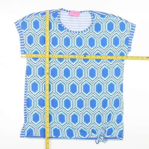 Betty Barclay Women Blue Geometric Short Sleeve Viscose Top Size 12