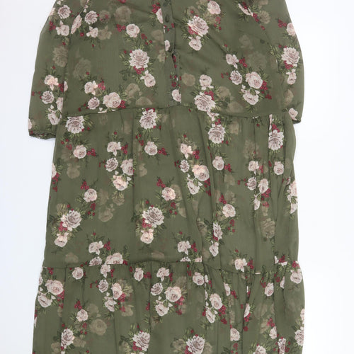 New Look Women Green Floral Long Sleeve Midi Dress Size 14