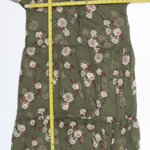 New Look Women Green Floral Long Sleeve Midi Dress Size 14