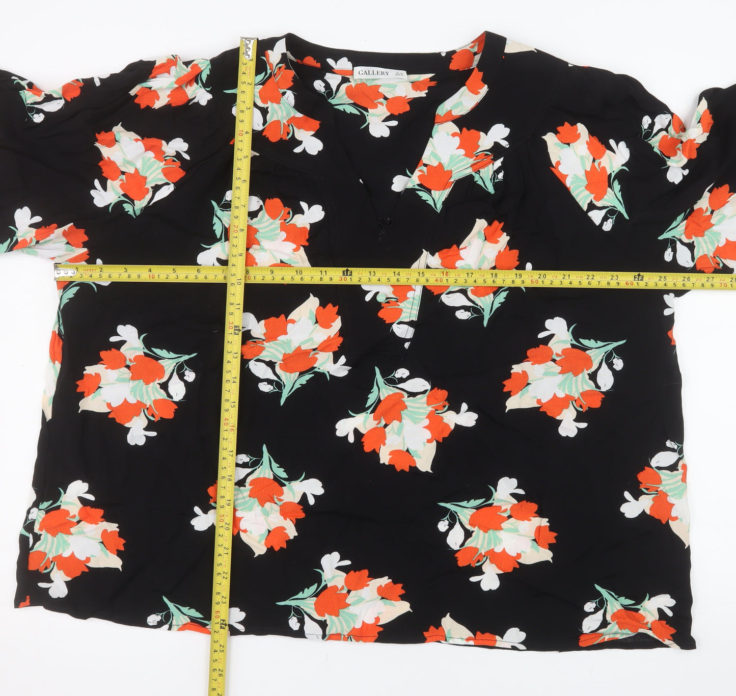 Gallery Womens Black Floral Long Sleeve Tunic Blouse UK 20
