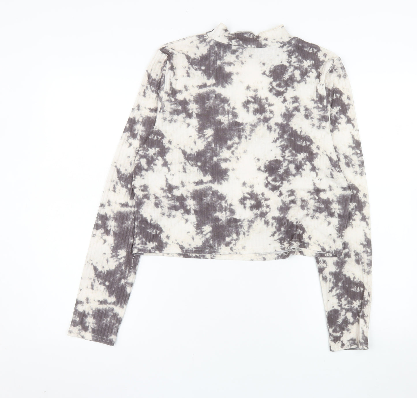 New Look Women Grey Tie-Dye Long Sleeve Mock Neck Cropped Top Size 18