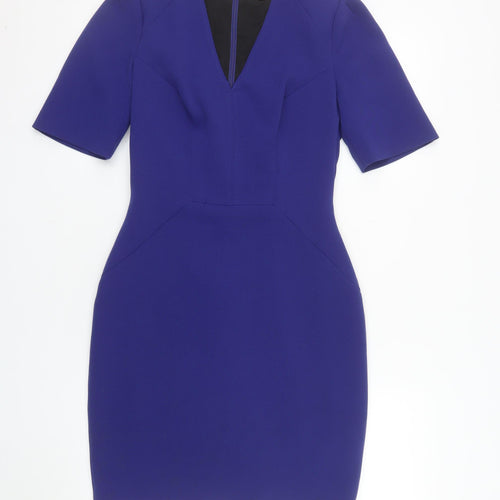 Reiss Women's Blue Sheath Dress UK 8 V-Neck Formal Workwear