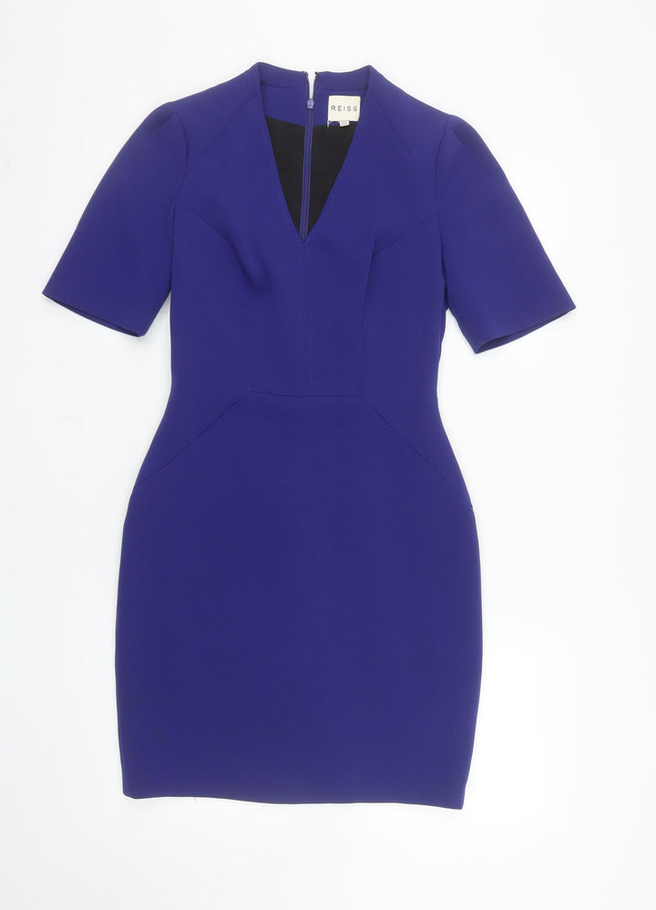 Reiss Women's Blue Sheath Dress UK 8 V-Neck Formal Workwear