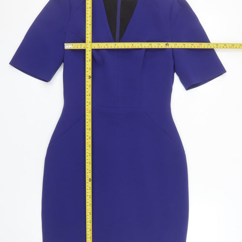 Reiss Women's Blue Sheath Dress UK 8 V-Neck Formal Workwear