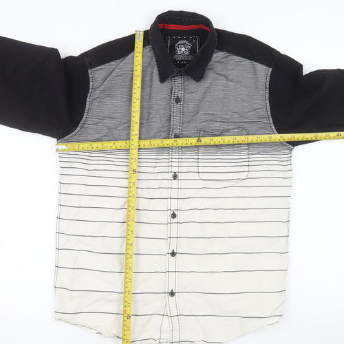 Cross Color Men's Black Striped Long Sleeve Button-Up Shirt L