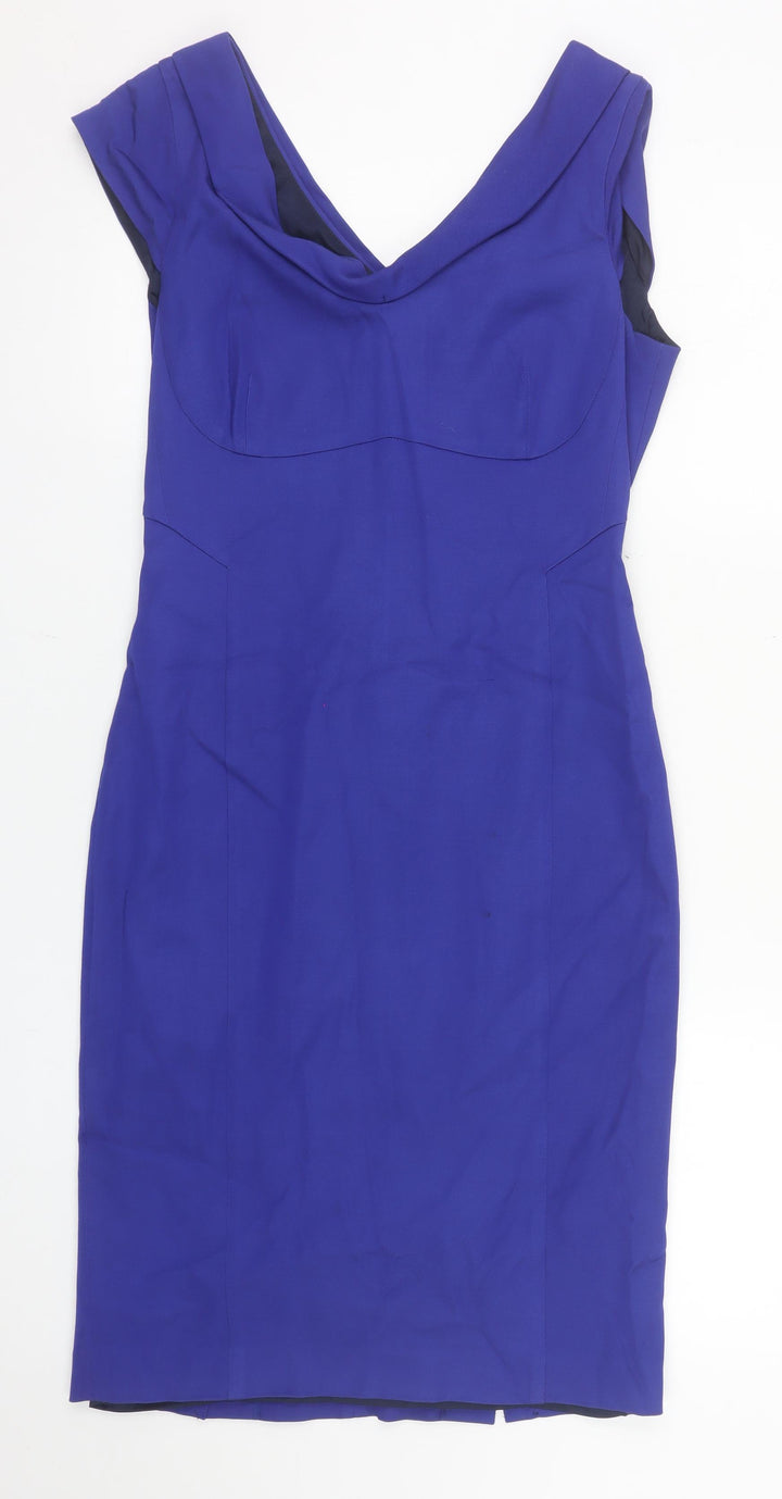 Reiss Women Blue Size 10 Sheath Knee Length V-Neck Dress