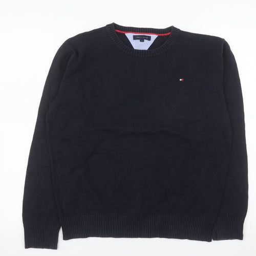 Tommy Hilfiger Men's Blue Cotton Crew Neck Pullover Jumper L