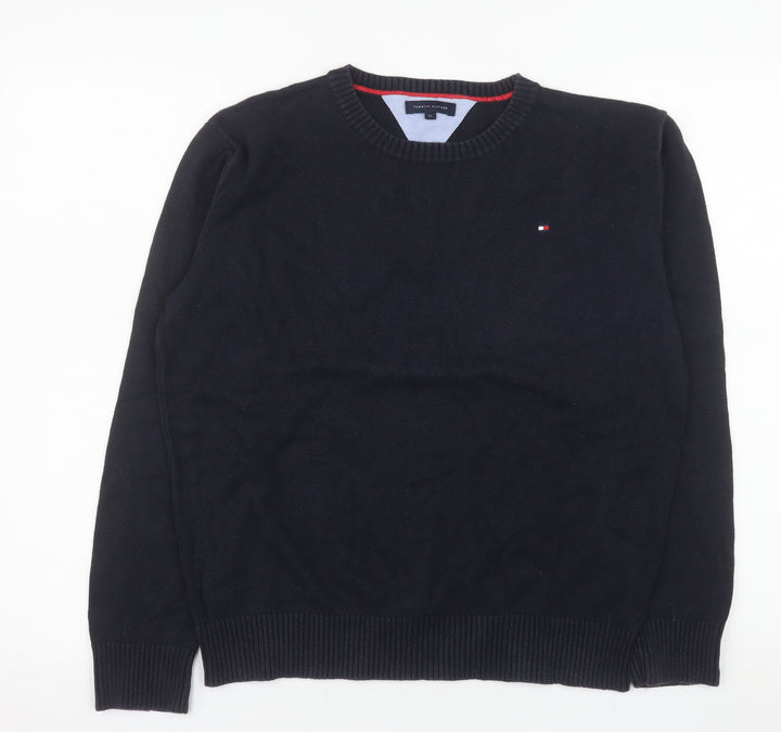 Tommy Hilfiger Men's Blue Cotton Crew Neck Pullover Jumper L