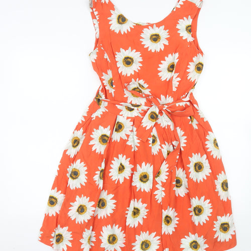 Dunnes Women’s Orange Floral Fit & Flare Sleeveless Dress Size 14
