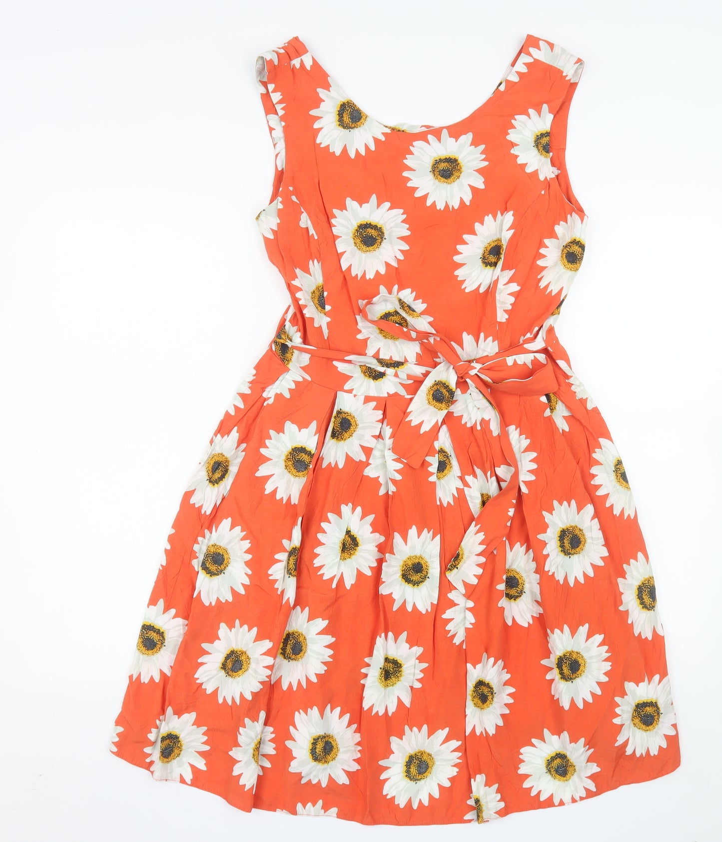 Dunnes Women’s Orange Floral Fit & Flare Sleeveless Dress Size 14
