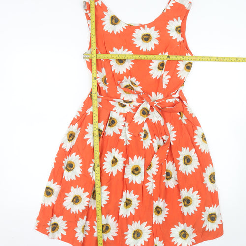 Dunnes Women’s Orange Floral Fit & Flare Sleeveless Dress Size 14