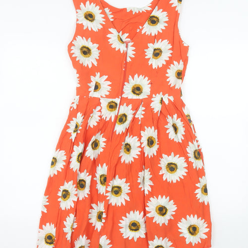 Dunnes Women’s Orange Floral Fit & Flare Sleeveless Dress Size 14
