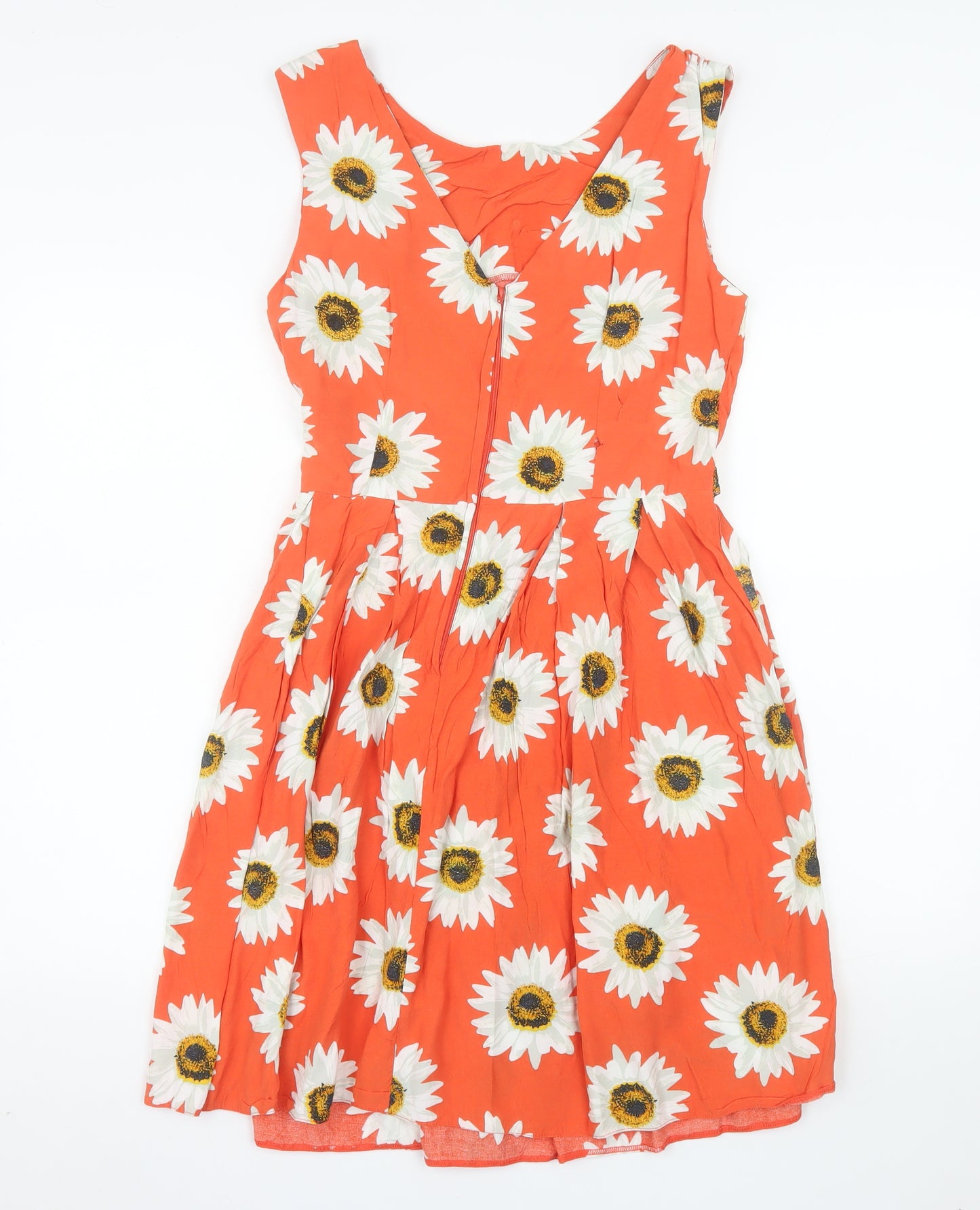 Dunnes Women’s Orange Floral Fit & Flare Sleeveless Dress Size 14