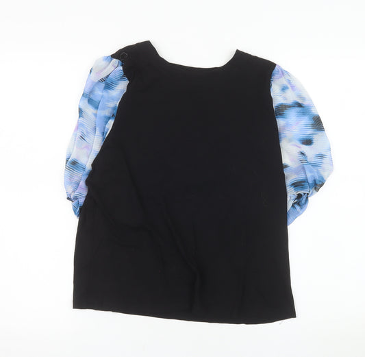 DKNY Womens Black Puff Sleeve Cotton Blend Blouse Size L