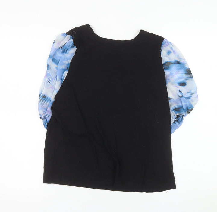 DKNY Womens Black Puff Sleeve Cotton Blend Blouse Size L