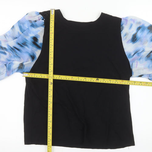 DKNY Womens Black Puff Sleeve Cotton Blend Blouse Size L