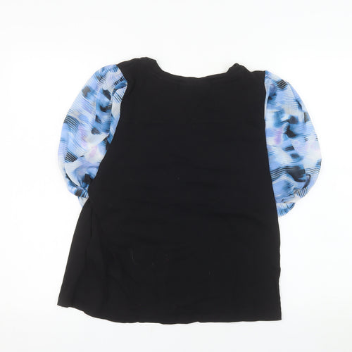 DKNY Womens Black Puff Sleeve Cotton Blend Blouse Size L