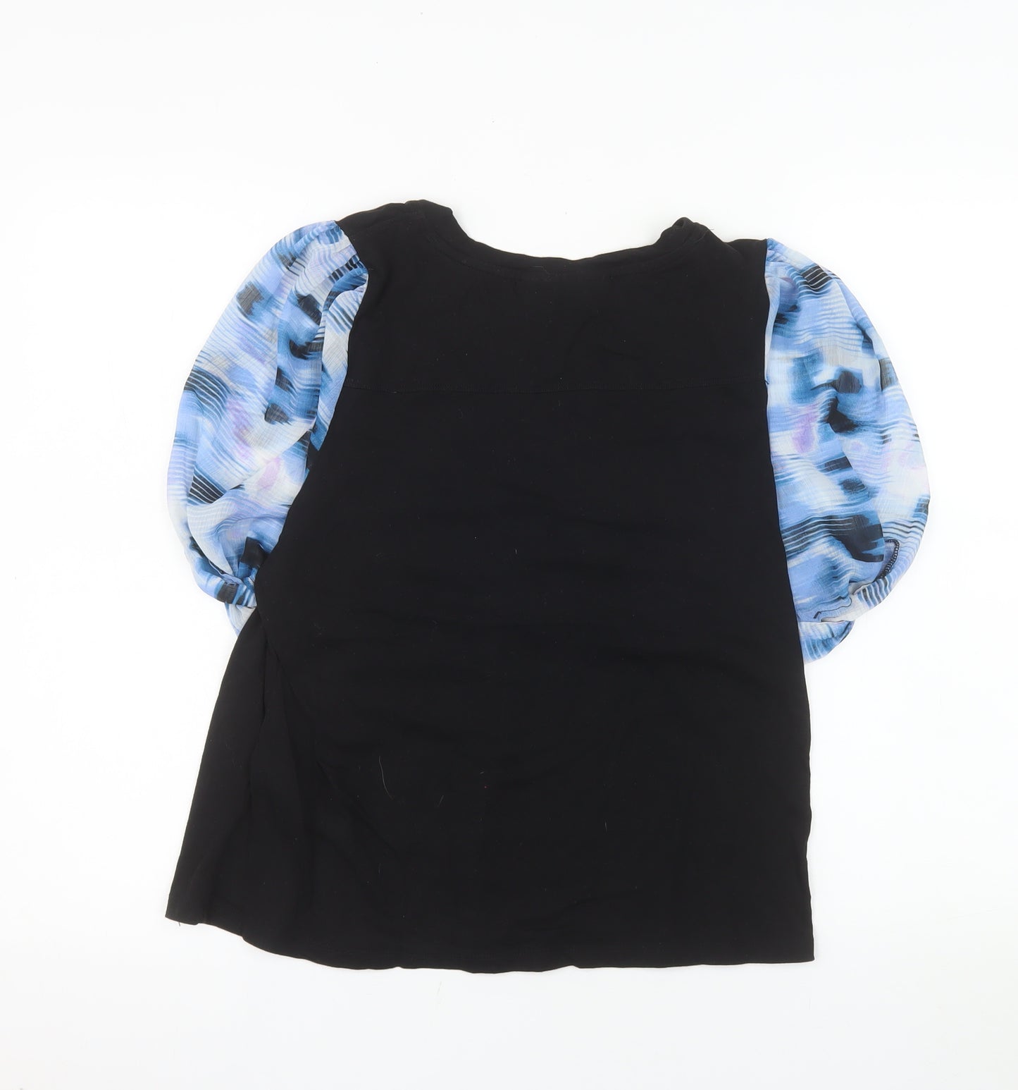 DKNY Womens Black Puff Sleeve Cotton Blend Blouse Size L